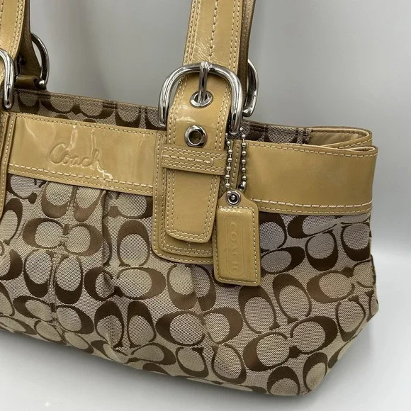 COACH Soho Y2K Shoulder Handbag Pleated Signature Canvas Leather Trim F13742 - Picture 5 of 16